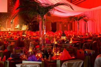 Solutions With Impact dressed the Carlu's concert hall in purple, red, and gold for the Arabian Nights-inspired One Wish Gala last fall.