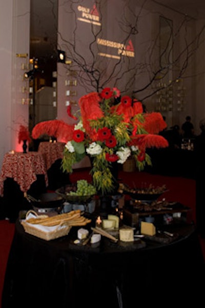 The centerpiece at Southern Company's pre-performance cocktail party included bright red feathers.