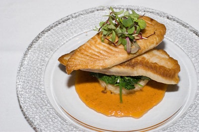 The evening's main course, provided by Restaurant Associates, was tilapia on spinach and a grit cake.