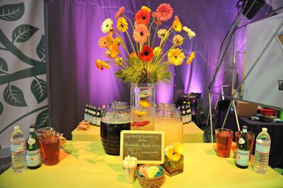 Bright flowers accented tabletops.