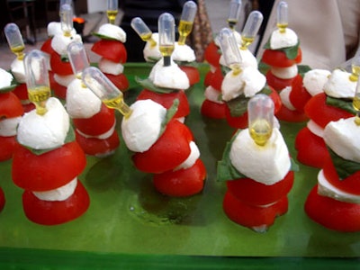 Passed hors d'oeuvres provided by the hotel included capresse injectors, a twist on the classic tomato and mozzarella salad.
