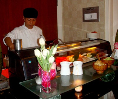 A sushi station was set up in the hallway to the spa where a chef serving freshly prepared hand rolls and sashimi upon request.
