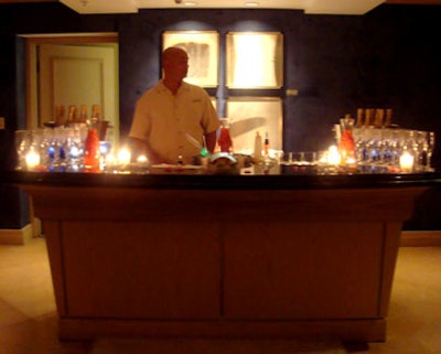 A bar was set up inside the spa for guests to refill their champagne and Bellini glasses.