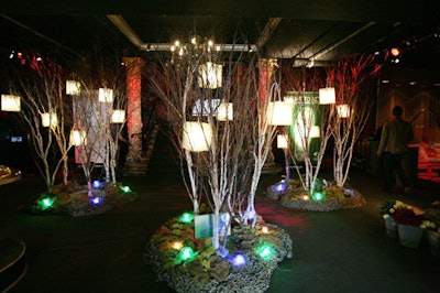 A display in the lobby lounge showcased energy-efficient fluorescent bulbs in recycled-plastic shades.