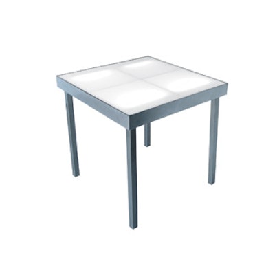 Lounge22 stocks glowing cocktail tables that feature steel construction and are equipped with an internal battery operated lighting system. The top comes in a variety of colors. The piece rents for $165.