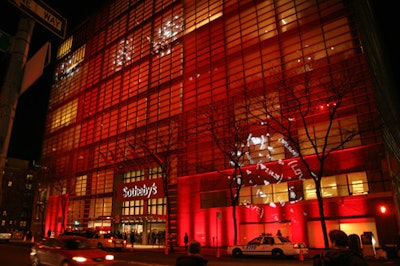 Frost Lighting washed the exterior of Sotheby's with red light.