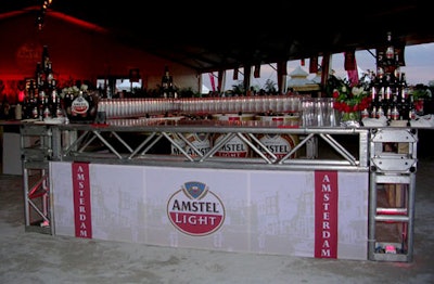 Title sponsor Amstel Light set up a four-sided truss-based bar serving ice-cold beers in plastic souvenir pilsner glasses.