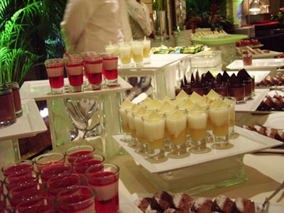 The back of the ballroom housed an impressive dessert display with sweets including fruit tarts, baked Alaska, and root beer floats.