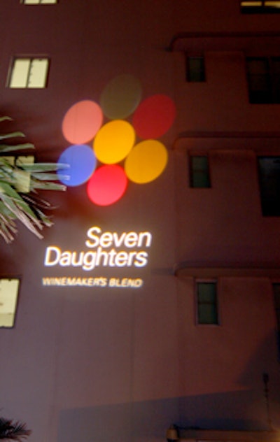 Gobo lighting was used to project the Seven Daughters logo onto the side of the Hotel Victor.