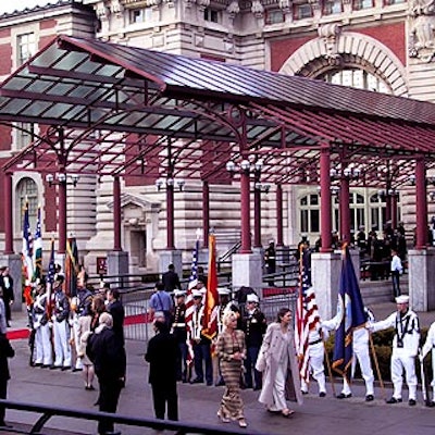 For the National Ethnic Coalition of Organizations' (NECO) Ellis Island Medals of Honor awards, guests were greeted by color guards and representatives from every branch of the U.S. military upon arrival to Ellis Island.