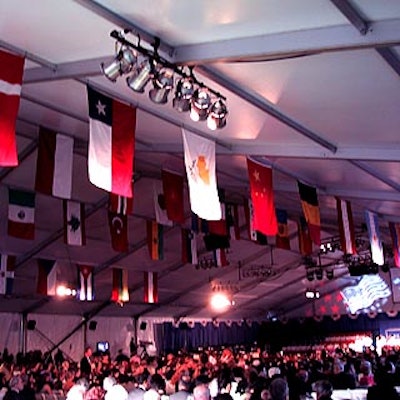 Main Attractions erected a giant tent for the awards ceremony next to the Ellis Island Immigration Museum. Flags of several countries from New York Decorating were suspended from the ceiling.
