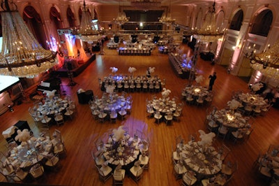 The gala's 300 guests dined in the concert hall.