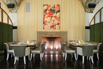 The dining room at Citrus is bright and springlike.