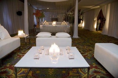 The greenroom inspired by Jennifer Lopez included white furnishings and lots of candles.