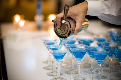 Waiters served iced blue martinis at the preshow party.