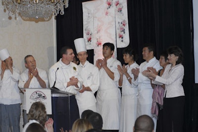 Food Network chef Robert Irvine greeted the crowd at the end of the dinner, and introduced his crew, the hotel staff, and his Japanese instructors for the day.