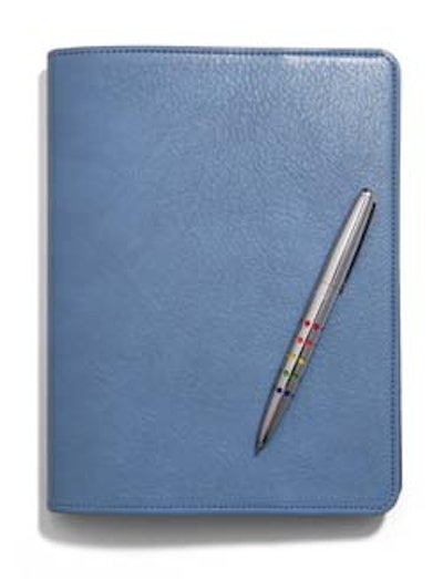 Graphic Image's refillable journal has a hand-stained Italian leather cover and lined perforated pages ($110 from Sam Flax). By twisting the barrel of