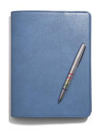 Graphic Image's refillable journal has a hand-stained Italian leather cover and lined perforated pages ($110 U.S. from Sam Flax). By twisting the barrel of the