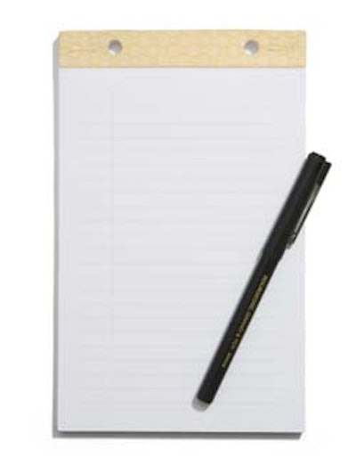 Better than a standard legal pad, M.O. notepads have heavy lined paper and an itemization column ($7.26 for two from