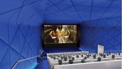 A rendering of the 264-seat theater, which will be lined with triangular blue-felt panels.