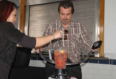 Bicycle-powered blenders mixed organic fruit smoothies.