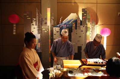 A Japanese station included a sushi demonstration.