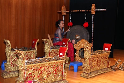 An Indonesian gamelan—an orchestra made up of gongs, drums, and xylophones—served as entertainment.