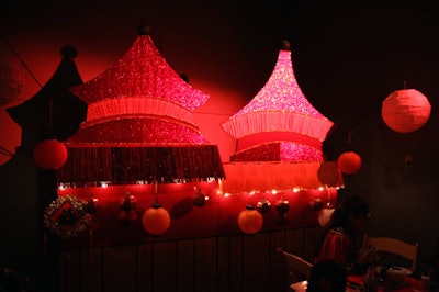 Lanterns and a set washed in red lighting made up China's scenery.