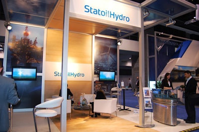 Norwegian energy company StatoilHydro offered visitors a white-on-wood lounge area.