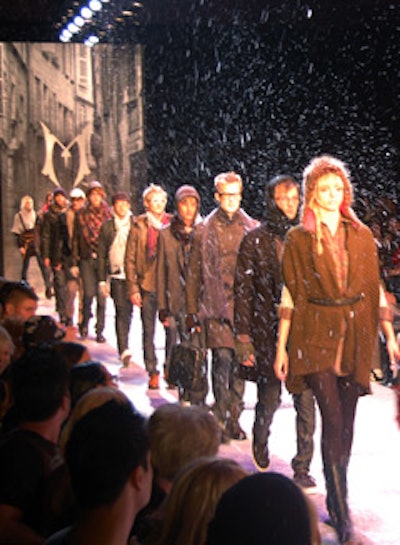 Snow fell on the models during their final walk at Monarchy's Thursday show.