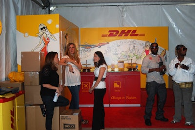 Sponsor DHL's setup in the lobby offered shipping services.