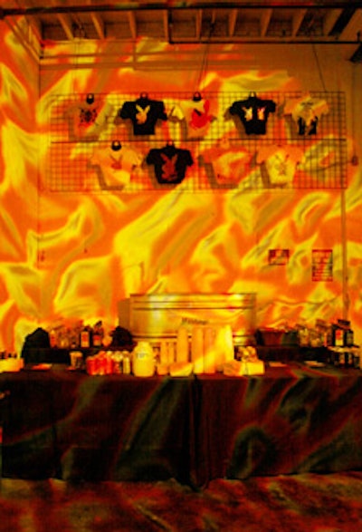 Psychedelic lighting spilled over the Rock the Rabbit T-shirt booth, where Playboy unveiled some of the tees designed by musicians like Duran Duran and Iggy Pop.