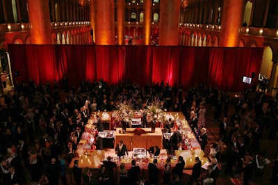 A large curtain sectioned off the reception and dining spaces to create a bit of mystery.