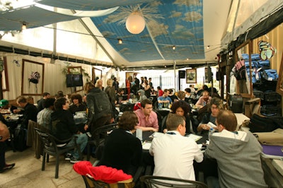 Members of the media crowded into the Eastsport Café Thursday through Saturday, where they could access free Wi-Fi, snacks, and swag.