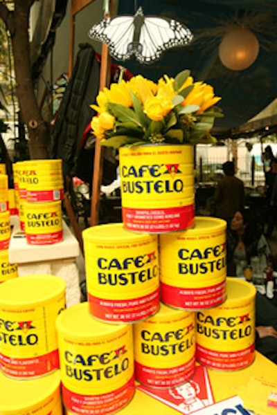 Café Bustelo coffee tins doubled as vases.