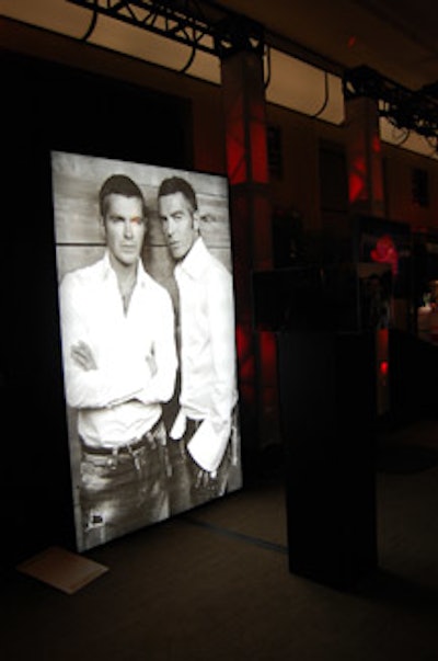 The vignette honouring Toronto twins Dean and Dan Caten, founders of Dsquared2, featured a large black-and-white image of the brothers behind a mirrored kaleidoscope displaying pictures of the maple leaf.