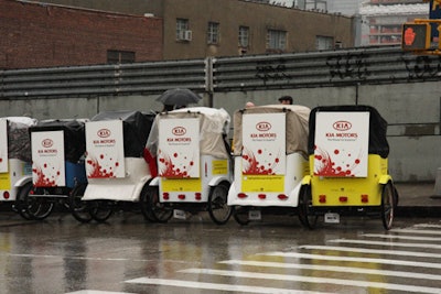 Although the event was only a block from Javits, Kia provided free pedicab rides from the convention center to Exit Art.
