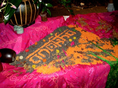 Anokha's table display featured the company's name made out of multicolored lentils.