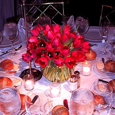 DeJuan Stroud provided simple red tulip centerpieces for the event.