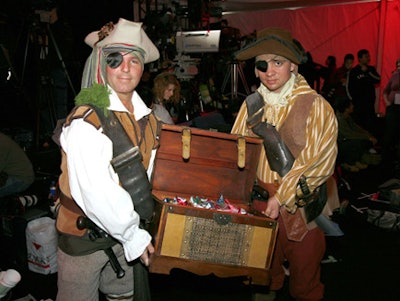 Models dressed as pirates handed out chocolate gold coins to the audience at the Diesel Kids show, presented by Jeanne Beker and Bratz.