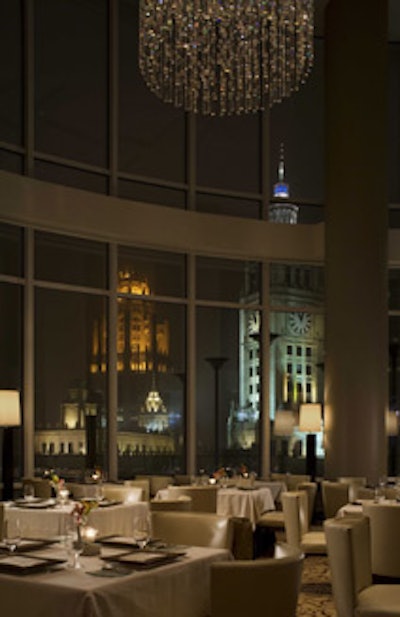 Sixteen offers sweeping views of the Tribune Tower, the Wrigley Building, and Lake Michigan.