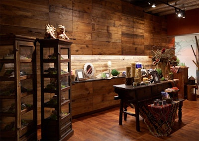 A retail area offers beeswax candles and handmade soap, as well as jewelry from local designers.