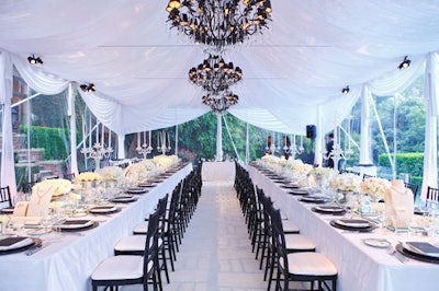 Bulgari's tent seated more than 60 guests at two long banquet tables.