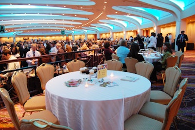 The V.I.P. area moved to the balcony this year, with tables offering sponsored gifts (think Washington Post-emblazed jar openers and treats from Georgetown Cupcake).