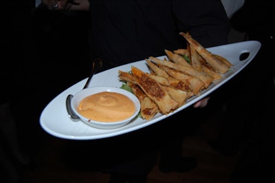 Hors d'oeuvres included phyllo wraps served with a chipotle dip.
