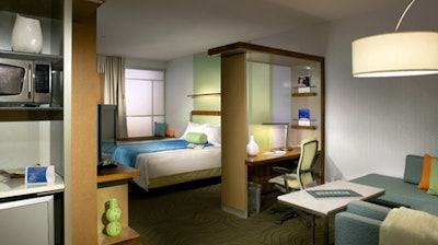 The SpringHill Suites showcase a new design scheme for the Marriott, which is characterized by light, painterly colors.