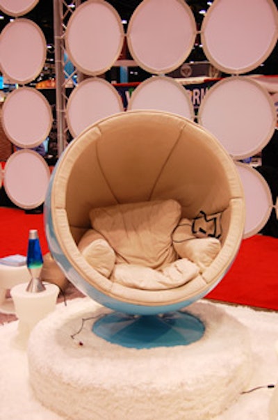 ScentAir, a scent-branding company from Charlotte, N.C., hosted a popular Austin Powers-themed booth complete with pod chairs, lava lamps, and headphones.
