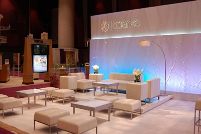 Sparks, a Philadelphia custom retail design company, hosted a contemporary lounge space that proved to be a popular hangout.