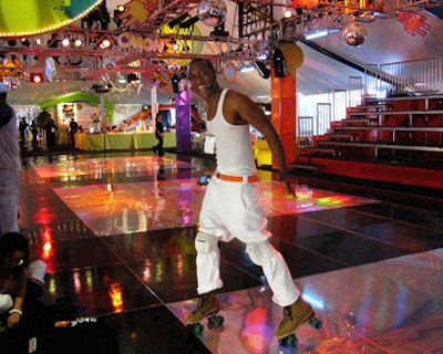 Professional dancers rollerskated along the after-party dance floor.