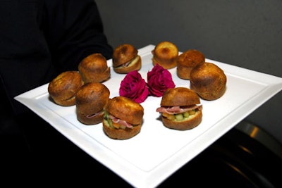 J&L Catering provided passed hors d'oeuvres infused with Italian flavor. One of the items on offer: mini popovers filled with melon and prosciutto.